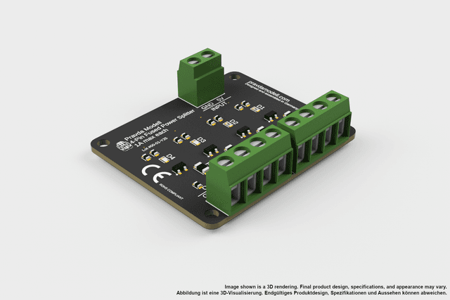 Model Railway fused power distributor 4-Pin, top right view