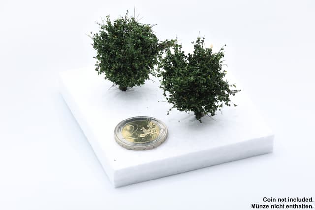 Set of 2 medium-sized bushes of dark green color, scale 1:87 / H0