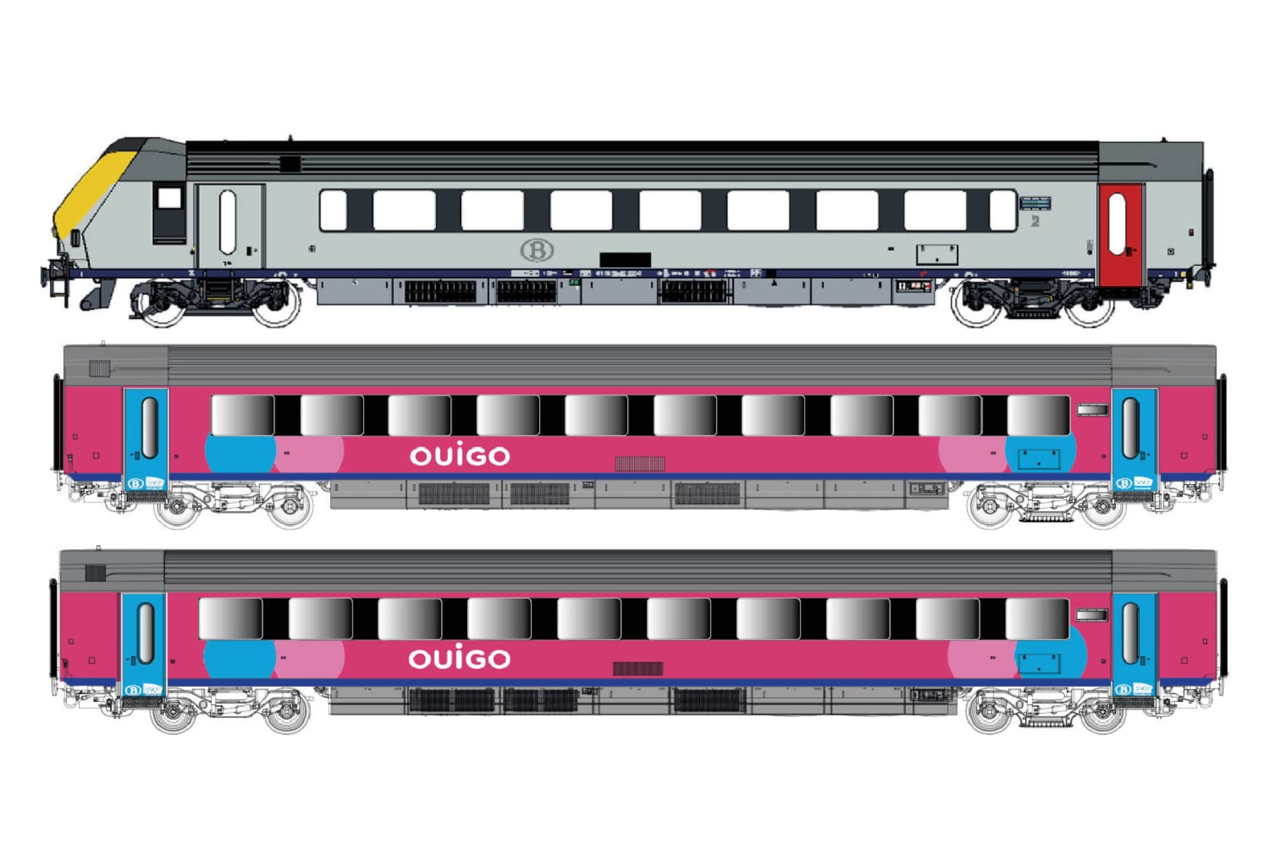 H0 3-Car  Set Passenger Cars I11 w. Control Car OUIGO