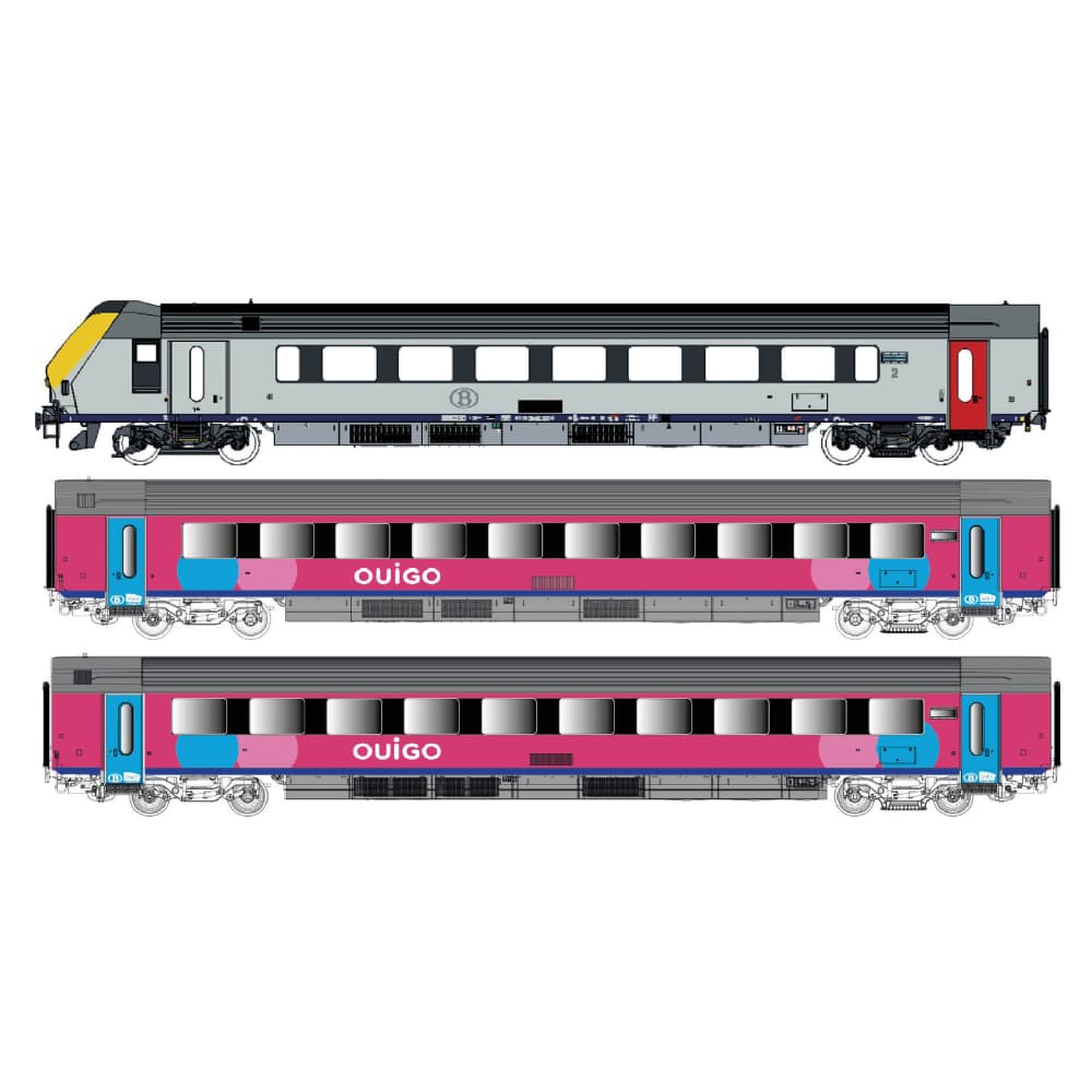 H0 3-Car  Set Passenger Cars I11 w. Control Car OUIGO