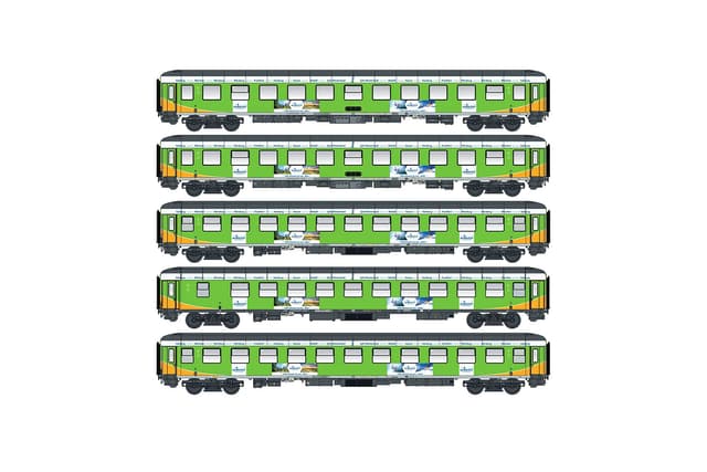 H0 5-Car Set of Bvcmz+Bvcmbz Alpen-Sylt-Express passenger cars