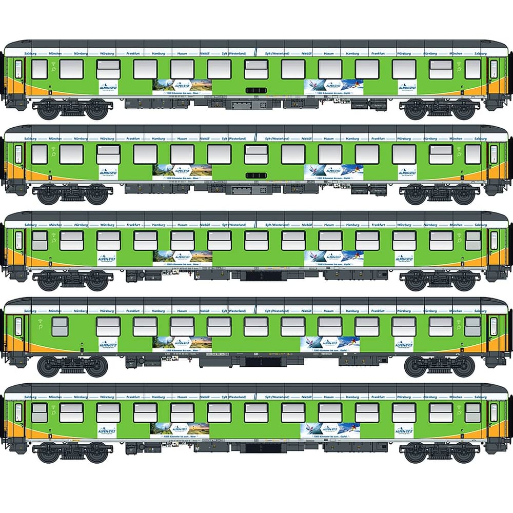 H0 5-Car Set of Bvcmz+Bvcmbz Alpen-Sylt-Express passenger cars