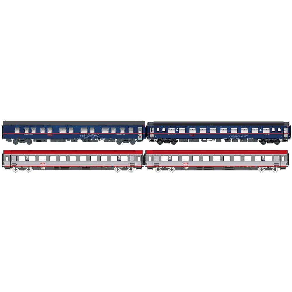 H0 4-Car Set of ÖBB NJ Night Train Cars, NJ408, Set I