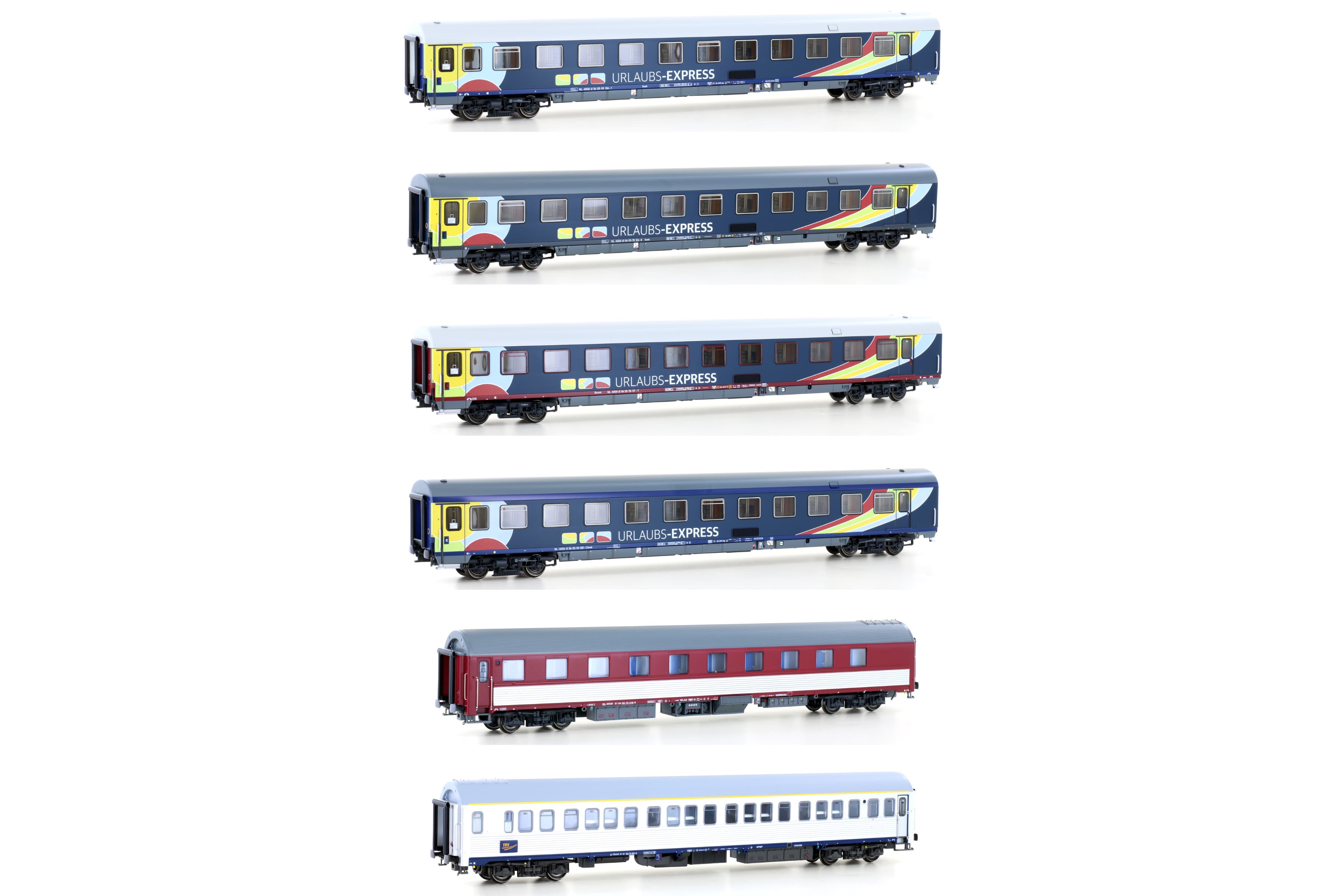 H0 6-Car Set of Urlaubs-Express Night Train Cars, Set 1 