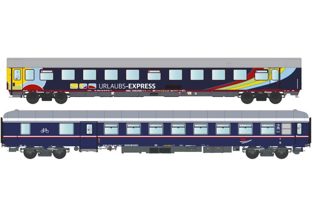 H0 2-Car Set of Urlaubs-Express Night Train Cars, Set 2 
