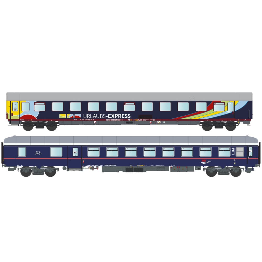 H0 2-Car Set of Urlaubs-Express Night Train Cars, Set 2 