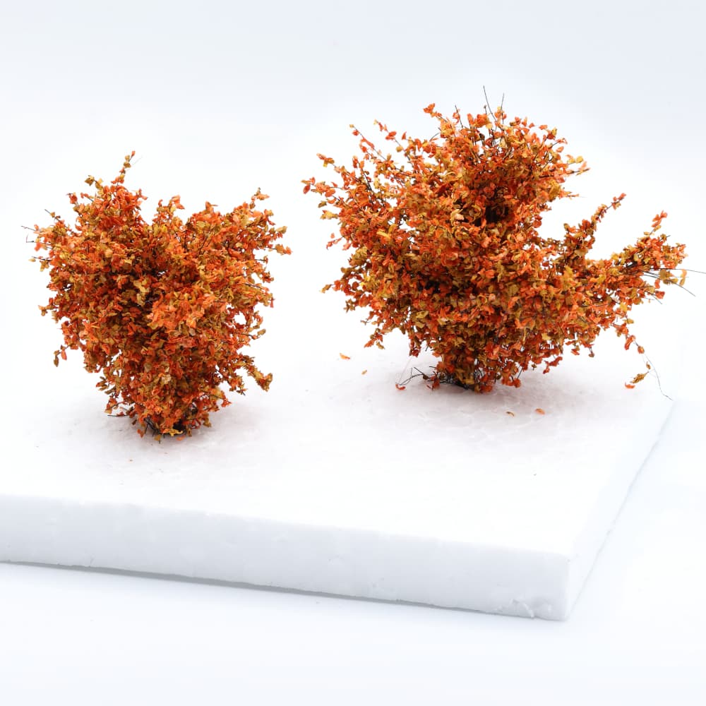 Set of 2 medium-sized bushes in orange, scale 1:87 / H0